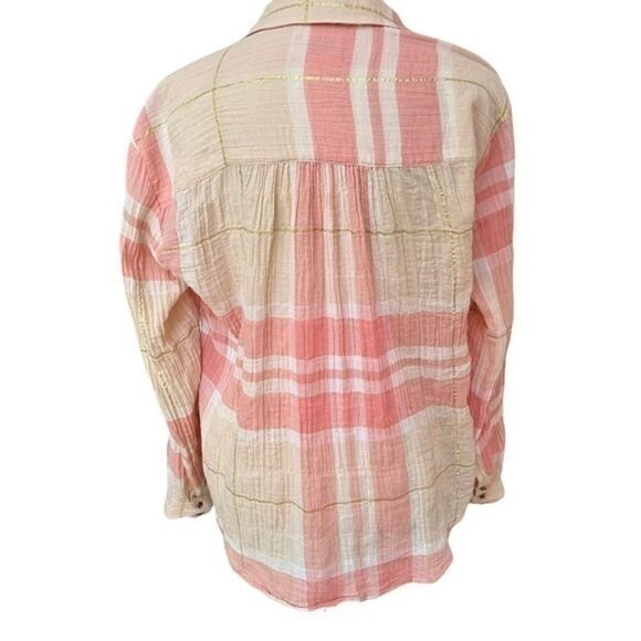 Anthropologie Holding Horses Gailen Pink Plaid Button Down Shirt Size 4. - Picture 2 of 6